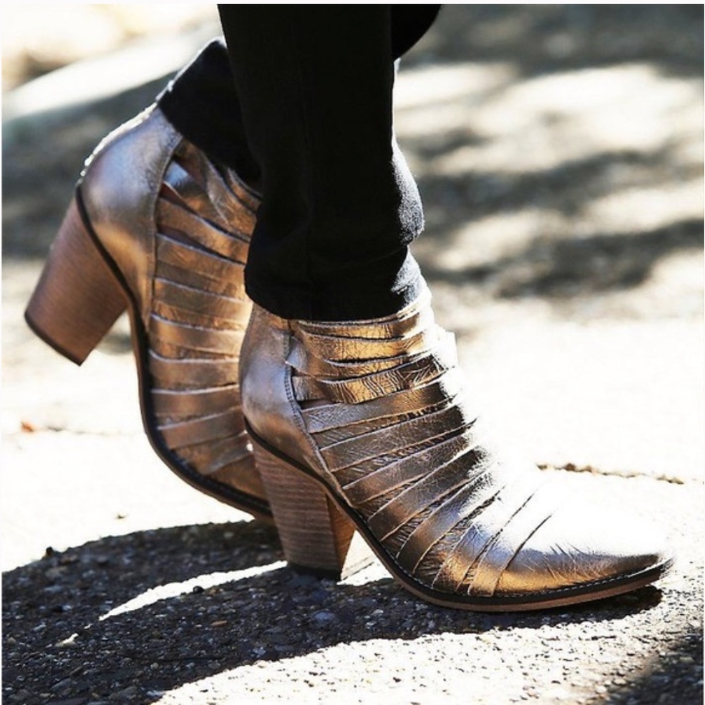 Free People Gold Metallic Hybrid Heel Boot